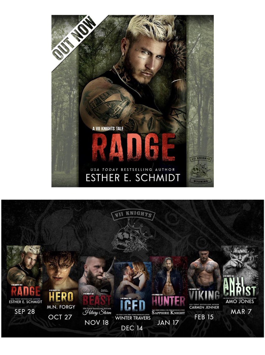 OUT NOW: Radge! 
A VII Knights MC Tale. 
From USA Today bestselling author, Esther E. Schmidt comes an all new standalone, enemies to lovers, Bikers and mafia colliding, romantic suspense! 

Get your copy now: books2read.com/Radge