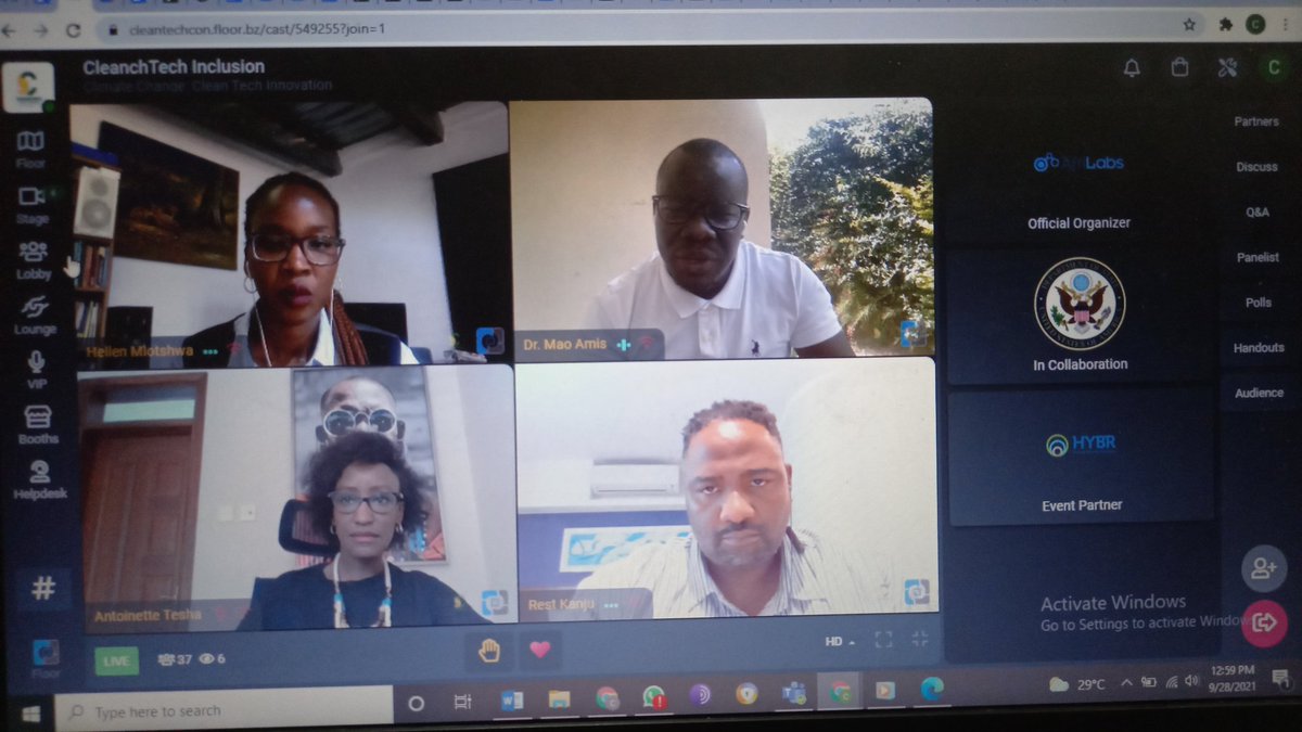 AfriLabs's tweet photo. CleanTech Inclusion Workshop with speakers:
@RestKanju, Founder, @indaloinclusive
Dr @MaoAmis, Executive Director & Impact Assessment Lead, @afrigreen_.
@Hellensmlotshwa, Entrepreneur/ Environmentalist.
Antoinette Tesha , Director, @msingiea
#cleantechafrica #cleantechSA https://t.co/K4Ddmarcgi