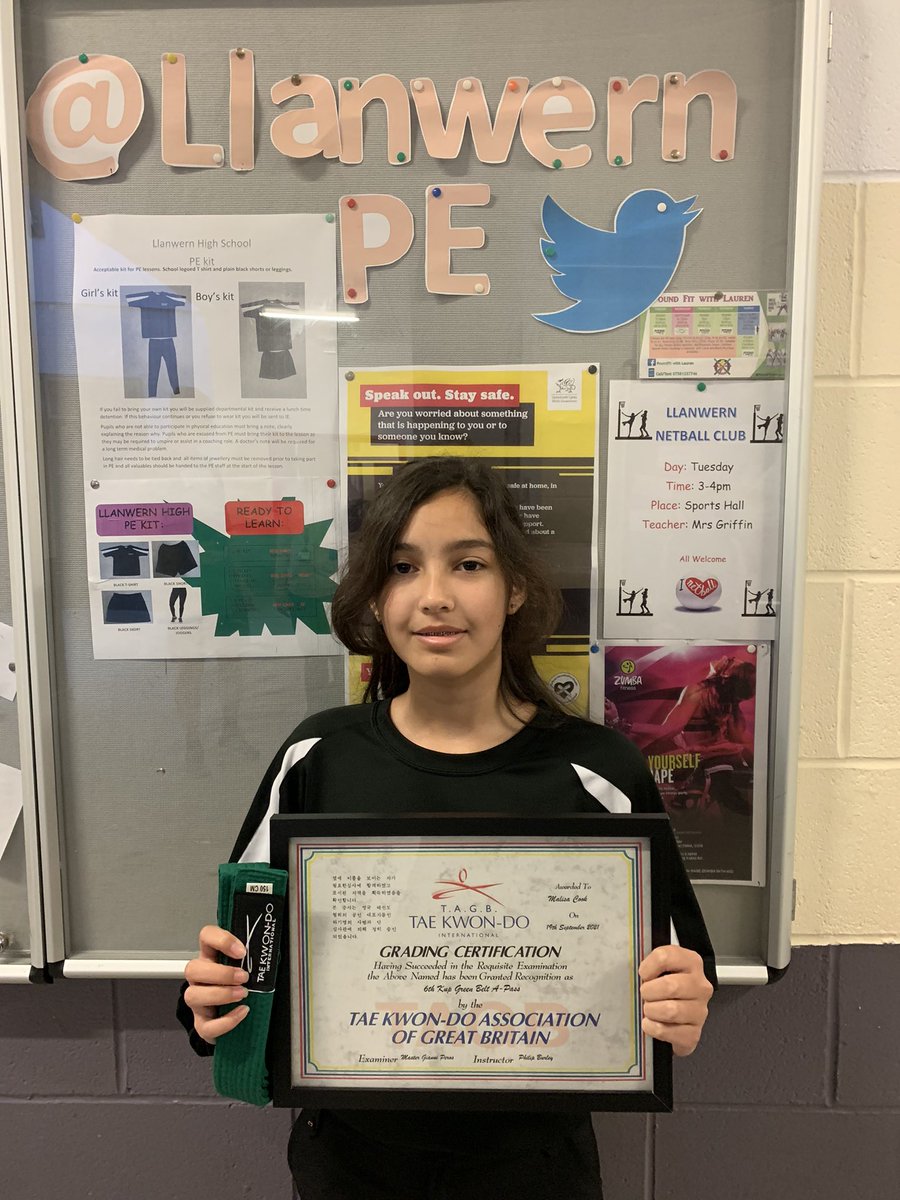 Huge congratulations to Malisa C in Yr8 who passed her ‘Green’ belt TaeKwondo grading last weekend! Well done from all the PE Department 👏🏻👏🏻👏🏻 #Llanwern_High