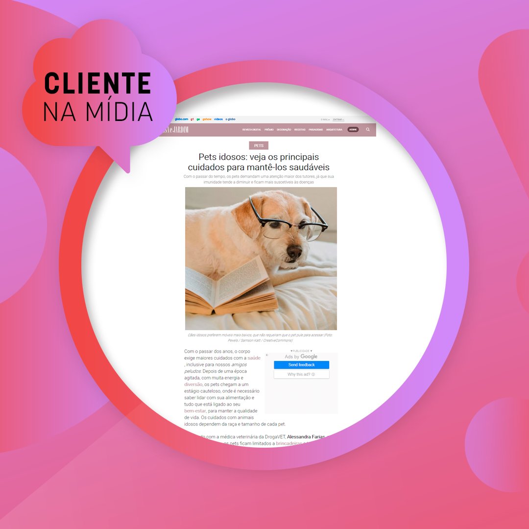Ceucomunicacao's tweet photo. Sabia que pets idosos precisam de cuidados especiais?  🐶🐱​
.​
Confira as dicas da @drogaVET para o site da Revista @casaejardim​
.​
#pets #assessoriadeimprensa #reputacao #branding #comunicacao #saudeanimal #pr #rp https://t.co/Duj7YwgJYH