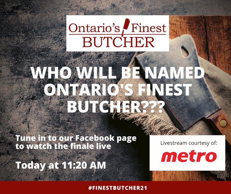 MeatPoultryON's tweet photo. Who will be named Ontario's Finest Butcher?
Tune in at 11:20AM today to watch the final throw down and cheer on your favourite meat cutter.
WATCH IT HERE: https://t.co/y2egtCnxKq
#finestbutcher21 #finestbutcher #loveLocal #butcherlife #butchersoftwitter #butcher #localontario https://t.co/tLy1ZY2sp9