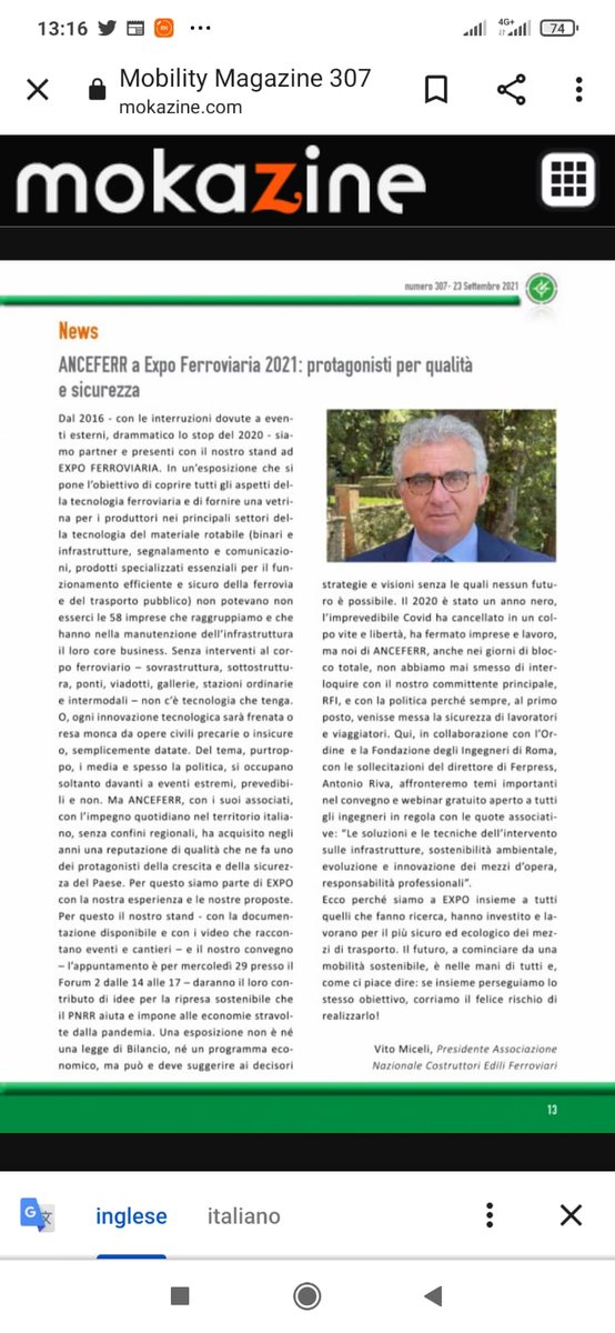 Su  #MobilityMagazine <a href="/ferpress/">FerPress</a> il presidente di <a href="/anceferr/">Anceferr</a>, <a href="/VitoVtm008/">vito miceli</a> spiega perché siamo a <a href="/EXPO_Ferrov/">EXPO Ferroviaria 2023</a> 
Leggi l'articolo: bit.ly/3kN3ner

#manutenzione #impresediqualità