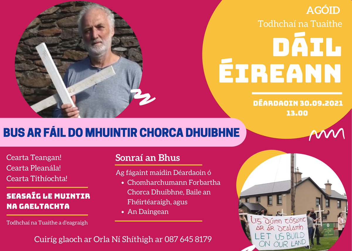 Beidh bus ar fáil do mhuintir Chorca Dhuibhne maidin Déardaoin le haghaidh tacú le hagóid Todhchaí na Tuaithe ós comhair Dáil Éireann. Cuirigí glaoch ar @OShithigh le haghaidh spás a chur in áirid.

<a href="/TTuaithe/">Todhchaí na Tuaithe</a> <a href="/saolodheas/">Saol ó Dheas RnaG</a> #Gaeilge #Gaeltacht #CeartaTeangadh