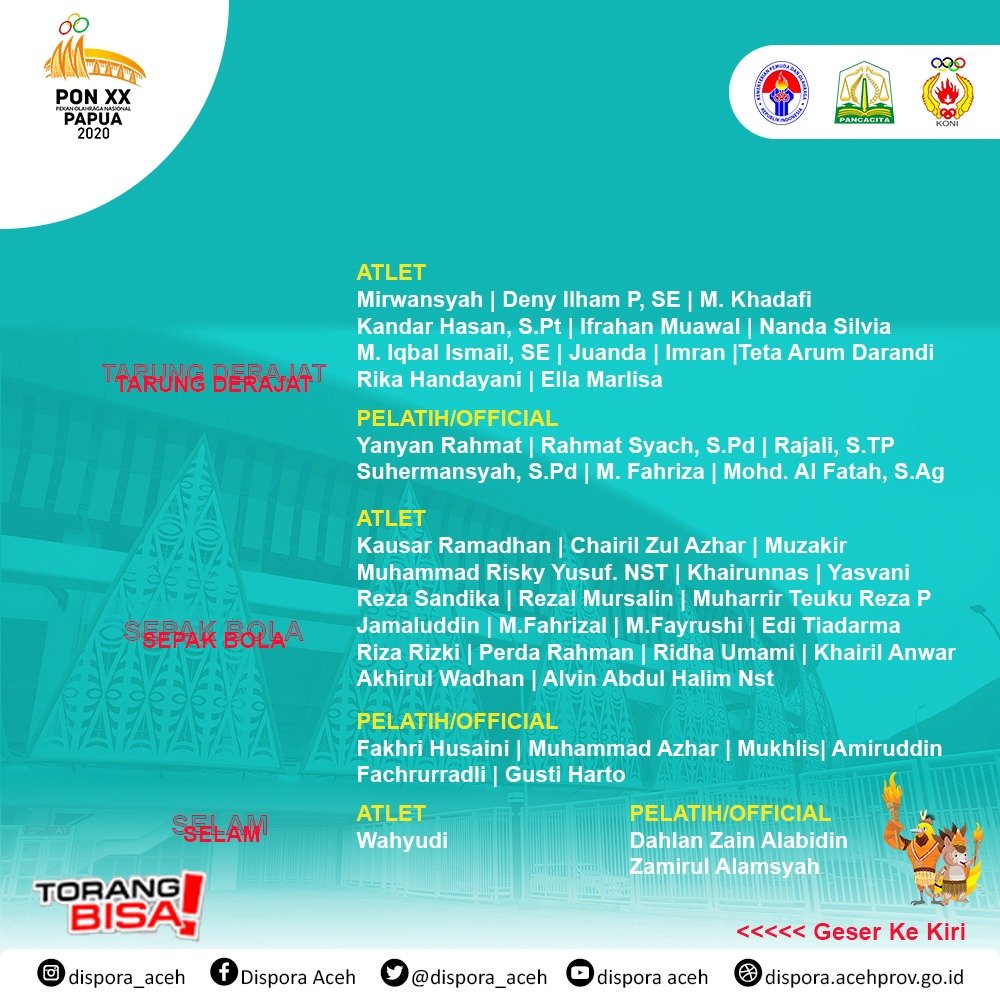 dispora_aceh2's tweet photo. Daftar Nama Kontingen Aceh di PON XX Papua tahun 2021 https://t.co/rGIPveW9Ff