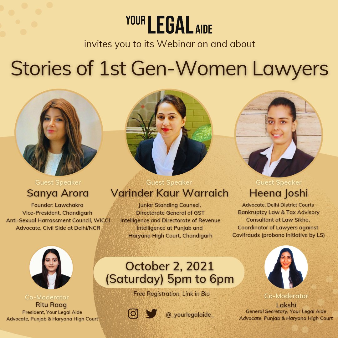 _yourlegalaide_'s tweet photo. Team YLA will be conducting its first open webinar on October 2, 2021⭐

Register for the webinar on the link given below:

https://t.co/1Z1EiIuPlL

#webinar #online #lawyers #advocates #October2021 #speaker #womenempowerment #women #Join #together 
#yourlegalaide #teamyla #yla https://t.co/3OFIJH6fSI