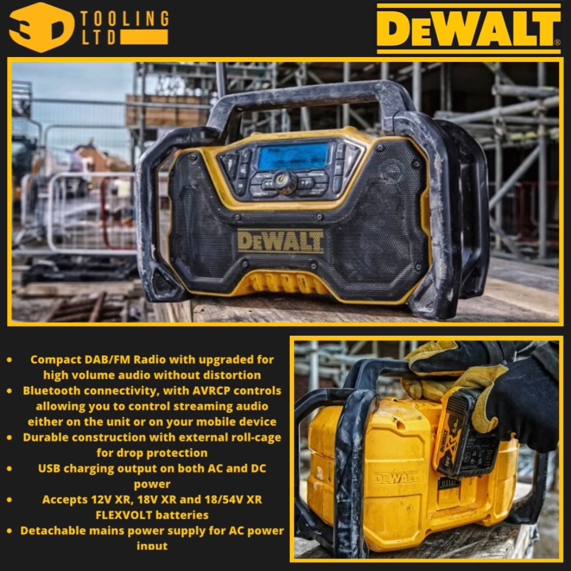 3dtooling's tweet photo. NOW AVAILABLE!
THE #dewalt COMPACT BLUETOOTH RADIO (DCR029)
ONLY £151 + VAT!
FOR MORE INFORMATION CONTACT US!
Call us: 01204701000
Email: sales@3dtoolingltd.co.I’m
Or come in store!
#dewalt #toolsofthetrade #diy #speakerbluetooth #technology #hardware #workware https://t.co/JFBjgWnQ6l