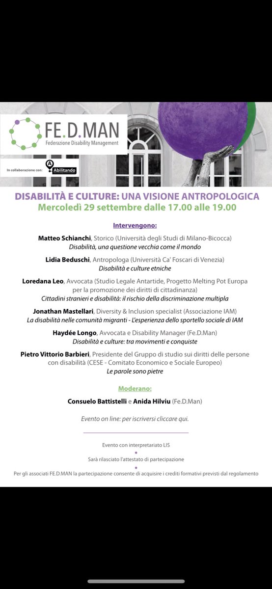 HaydeeLex4All's tweet photo. Come la #cultura della #disabilità influenza i diritti delle persone con disabilità, nelle varie epoche e nei vari paesi, e come allo contempo i #diritti delle persone con disabilità influenzano la cultura che i vari paesi sviluppano su tale ambito?

Ne parliamo domani 😌 ! https://t.co/RleBTIEg8H