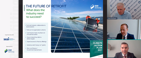 energyireland's tweet photo. Irish Retrofitting Conference 2021 

Stuart Hobbs, @sseairtricity - the future of retrofit, what is needed to succeed?

- Govt and industry collaboration 
- microgeneration scheme
- phase out of fossil fuel boilers
- skills
- grants / zero cost finance

#IrishRetrofitting https://t.co/CRRBn1g6Ow