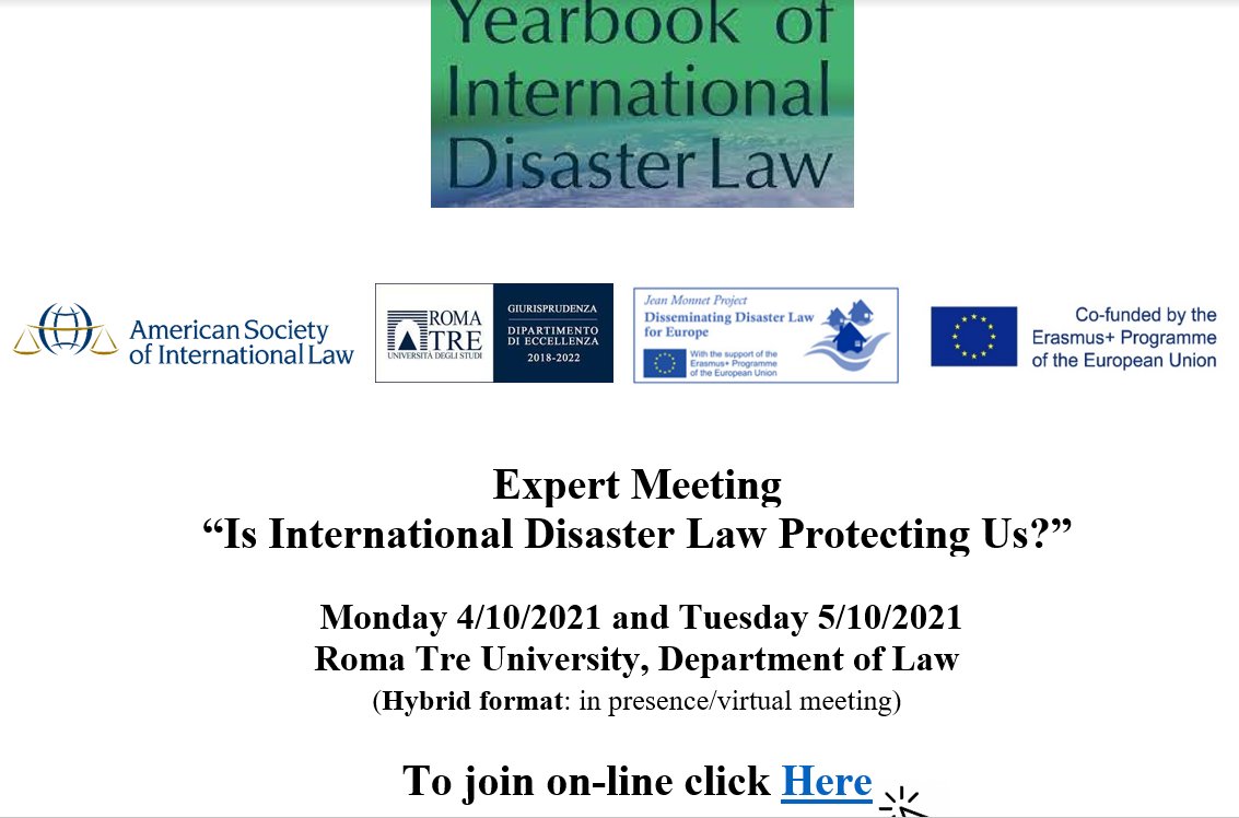 YIDL (@yearbookidl) on Twitter photo Great lineup of speakers for the hybrid Expert Meeting 'Is International Disaster Law Protecting Us?' (4-5 October) with <a href="/asilorg_dlig/">ASIL_DLIG</a> <a href="/DILAW4E/">Disseminating Disaster Law for Europe (DILAW4E)</a>
Link and programme here: dilaw4.eu/upcoming-event…
<a href="/Disaster_Law/">IFRC Disaster Law</a> <a href="/Brill_Law/">Brill Law ➡️ LinkedIn</a> <a href="/UnivRoma3/">Università Roma Tre</a> #COP26 Great lineup of speakers for the hybrid Expert Meeting 'Is International Disaster Law Protecting Us?' (4-5 October) with <a href="/asilorg_dlig/">ASIL_DLIG</a> <a href="/DILAW4E/">Disseminating Disaster Law for Europe (DILAW4E)</a>
Link and programme here: dilaw4.eu/upcoming-event…
<a href="/Disaster_Law/">IFRC Disaster Law</a> <a href="/Brill_Law/">Brill Law ➡️ LinkedIn</a> <a href="/UnivRoma3/">Università Roma Tre</a> #COP26