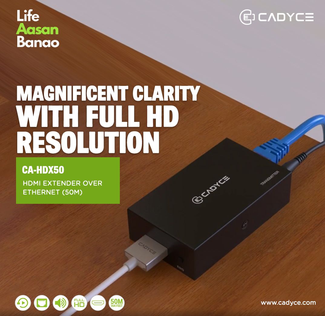 cadyceinc's tweet photo. To bridge this gap, Cadyce has introduced CA-HDX50, which extends your HDMI signal up to 50 meters.
Let distance not kill your entertainment quotient!
#Cadyce #Lifestylebrand #LifestyleInfluencer #MakingLivesEasy #ConnectivityPartner #Networking #NetworkingBrand https://t.co/R5QVXAj4IQ