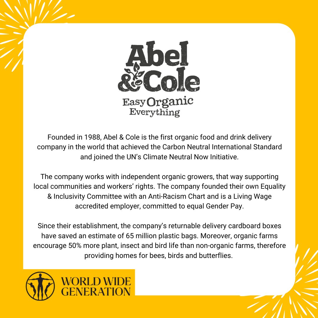 WorldWide_Gen's tweet photo. Today, we would like to celebrate the efforts that others are doing to contribute to the SDGs!
@AbelandCole is an organic food delivery company working with independent organic growers.
https://t.co/BdU4TYQbnn
#worldwidegeneration #timetosee #g17eco #changemakers #SDGs https://t.co/i41ytf6n1V