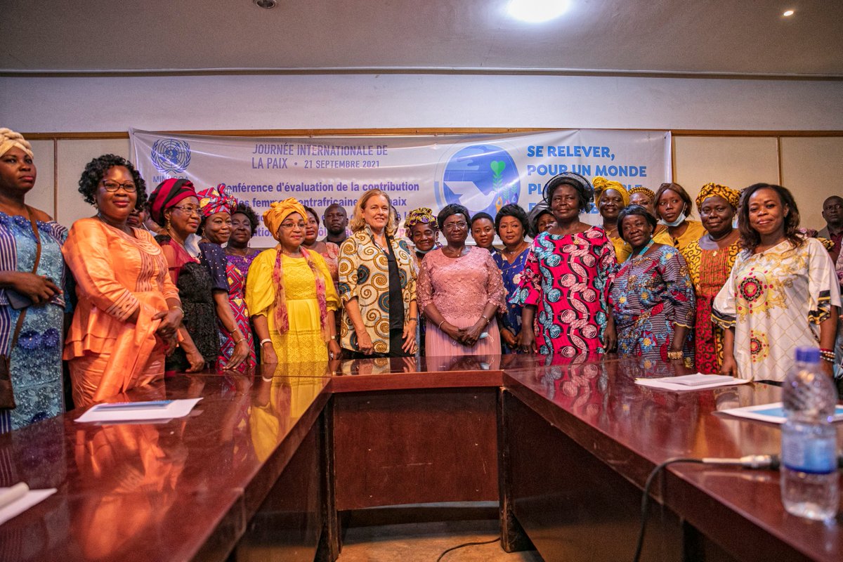 🇨🇫 Women leaders gathered around the Min.r of Gender Promotion, M. Ramadan, and DSRSG L. Cullity, during a conference-debate on the occasion of the #IDP21. 
#MINUSCA reiterated its full support to women &amp; girls, for a more active participation in decision-making processes.