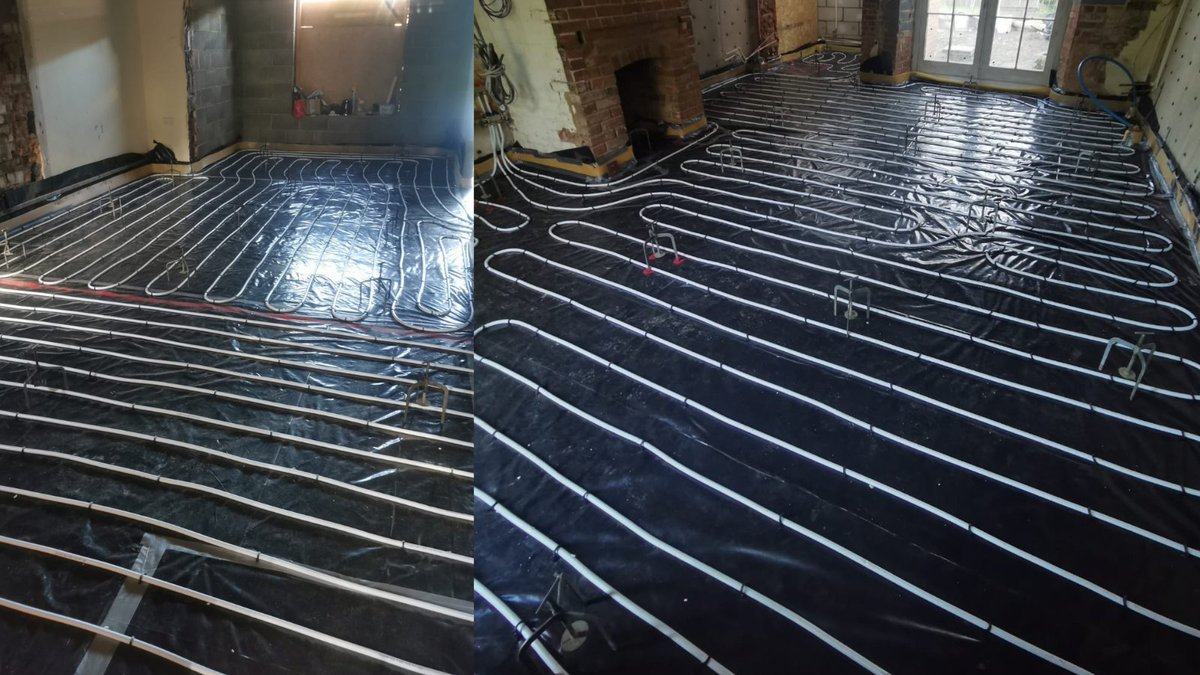 Co_Dunkall's tweet photo. As well as floor screeds we also install insulation and underfloor heating. Speak to our sales team to discuss how we can save you money on your project! Here's 100m2 of full floor preparation and UFH now ready for screed in Cambridge. Visit our website https://t.co/G09LacRK8Q https://t.co/19bGwblLL5