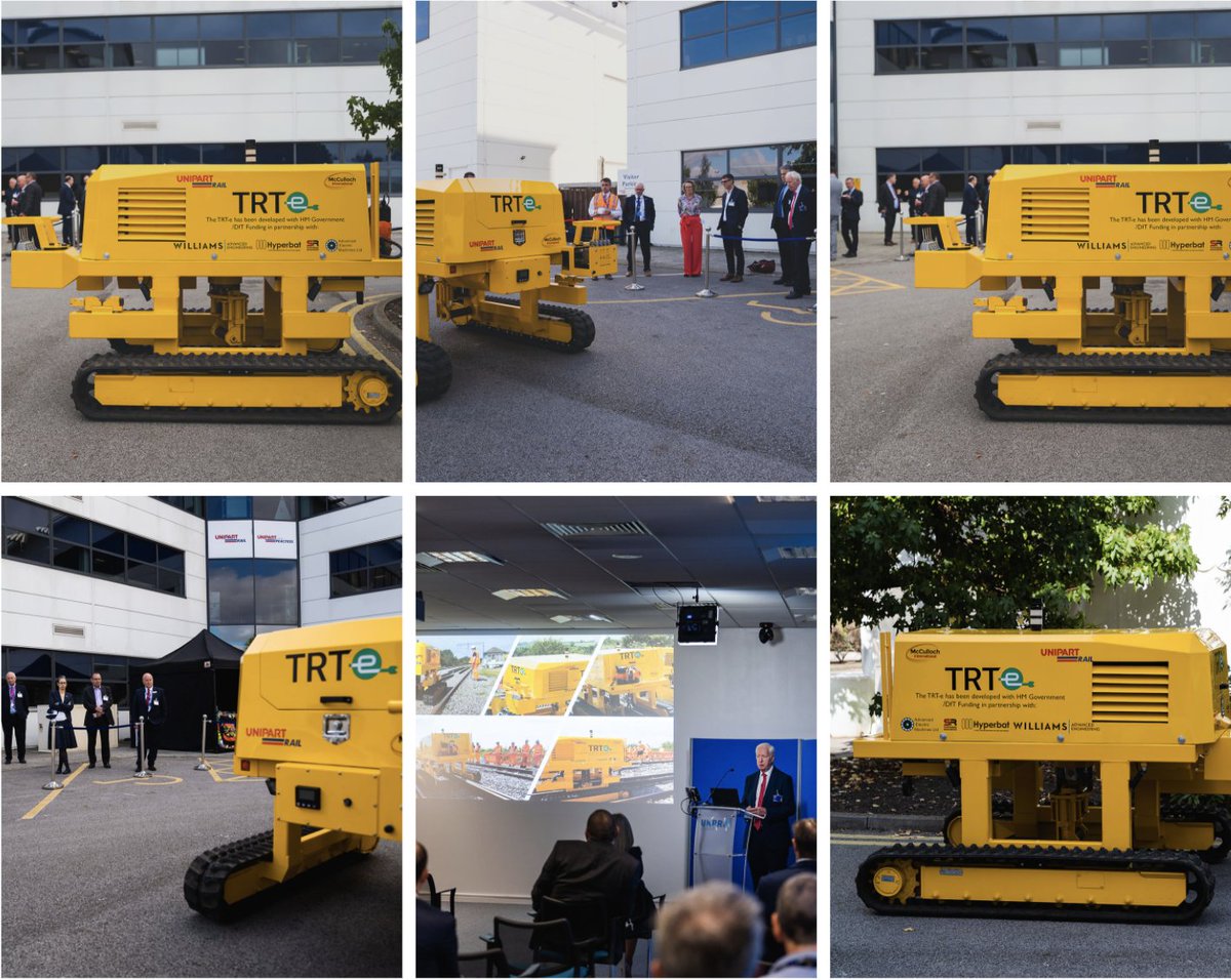 UnipartRail's tweet photo. Unipart Rail was thrilled to demo @MccullochRail industry-changing TRT-e, a zero-emissions version of the Trac Rail Transposer at @UKRRIN Technology &amp; Innovation Hub launch. Learn more here: https://t.co/E0p9tnufQi #Unipartrail #McCulloch #unlockinginnovation #doncasterisgreat https://t.co/rbEAIHNUaE