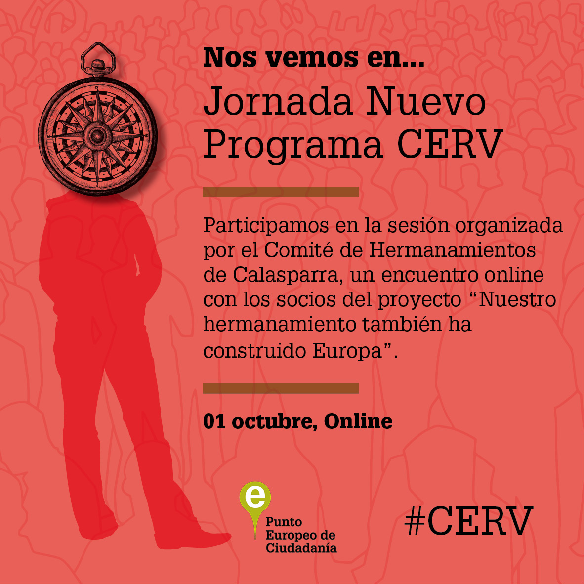 PuntoEuropeoES's tweet photo. ¡Recuerda!🧐

El próximo viernes participamos en la sesión organizada por @CHCalasparra, un encuentro online con los socios del proyecto beneficiario de #Europaconlosciudadanos “Nuestro hermanamiento también ha construido Europa”. Más información ➝ https://t.co/RHlqcNmVgd https://t.co/p9TtsHQSc9