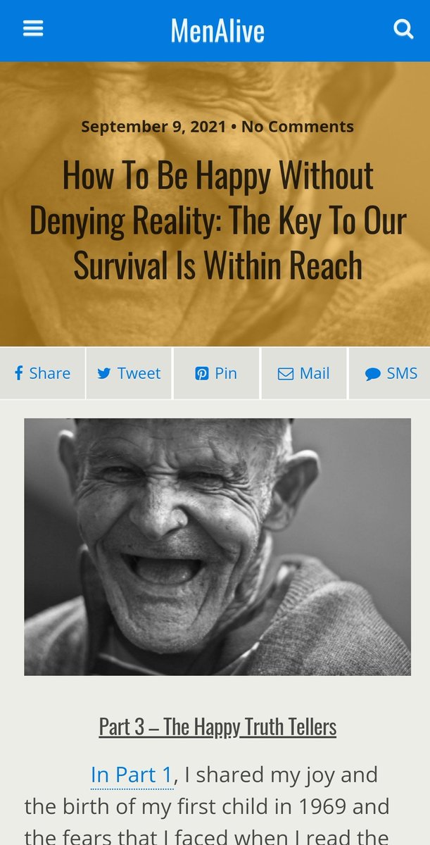 Honored to be mentioned by the incredible Jed Diamond @MenAliveNow 'How to Be Happy Without Denying Reality: The Key To Our Survival is Within Reach' bit.ly/3kIPi1w