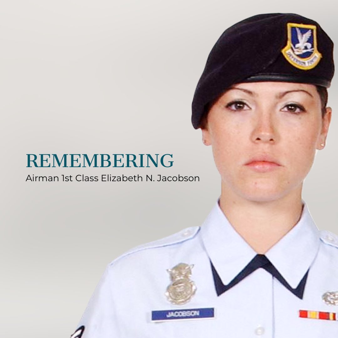 I have her picture hanging in my office at the Pentagon…a reminder of why I serve. 

16 years ago, today, A1C Elizabeth Jacobson paid the ultimate sacrifice, becoming the first Security Forces member, and first female Airman to die in support of Operation Iraqi Freedom…

(1)