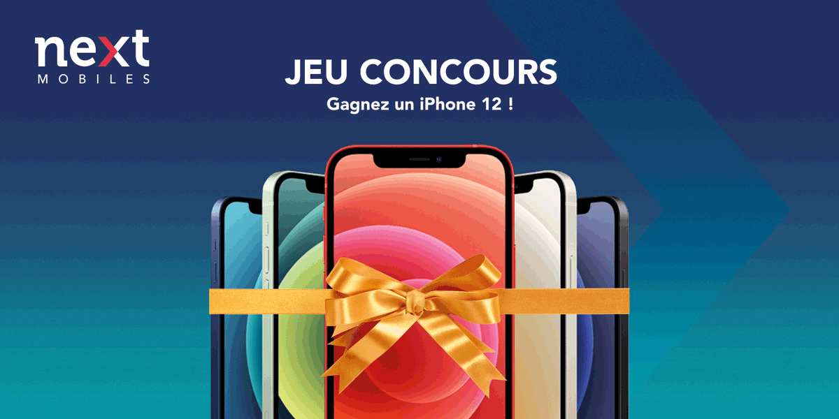 nextmobilesfr's tweet photo. 🎁JEU CONCOURS 🎁
Pour fêter l'arrivée de @next_mobiles sur Twitter, nous vous faisons gagner l'iPhone 12 de la couleur de votre choix ! 
Pour participer :
- RT et likez ce tweet
- Suivre @next_mobiles 
Le tirage au sort aura lieu le 15/10 😍
Bonne chance à tous !
#iPhone12 https://t.co/EjVCAvHVz5