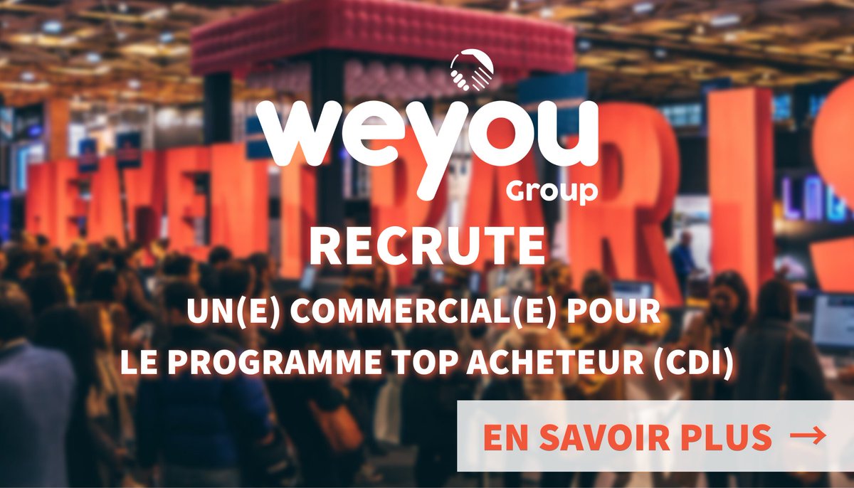 WeyouGroup's tweet photo. Weyou Group recrute ! 
Nous recherchons un(e) Commercial(e) en charge du programme Top Acheteurs en CDI 
Fiche de poste → https://t.co/FeZdEwcXQI

#recrutement #iciçarecrute #commercial https://t.co/8n4NUcYr9v