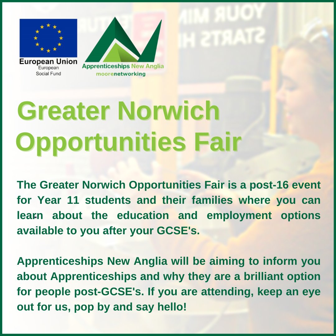 The event is being held at Carrow Road and is open to students from 12pm - 6pm, we hope to see you there! 👋🏼

Register for your free ticket here: bit.ly/GNOFStudents20…

@NorwichOA <a href="/form_future/">Form the Future CIC</a> <a href="/NorfolkCC/">Norfolk County Council</a> #GNOF21 #Apprenticeships #Norfolk