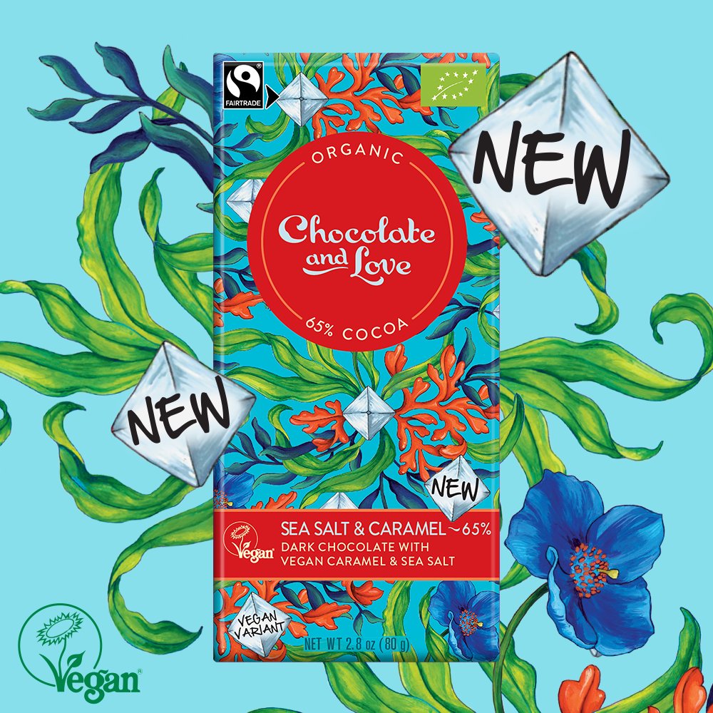 Our brand new #ChocolateBar has launched!
It's an old favourite turned #vegan. This Sea Salt &amp; Vegan Caramel 65% version has 10% more #cocoa percentage for that extra #chocolatey goodness perfectly blending #sweet and #savory. Shop: chocolateandlove.com/products/sea-s…