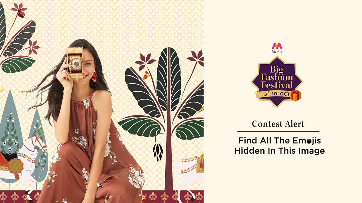 You use 'em all day, all night, so this shouldn't be a tough one! 😉 Find ALL the emojis hidden here &amp; stand a chance to WIN a Myntra Gift Voucher worth Rs. 10K! 
Use #ShopOnlyOnMyntraBFF #MyntraBFFisTheBiggest
+ follow <a href="/myntra/">Myntra</a> to qualify. 
#ContestAlertIndia #Contest