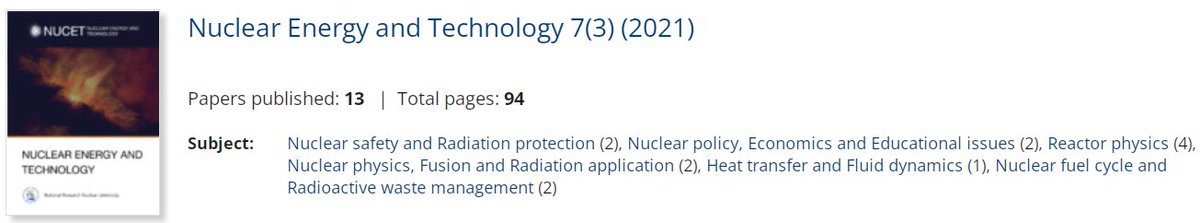 Closed nuclear #fuel cycle, thermal and fast #reactors, safe handling of the spent #nuclear fuel and radioactive waste, simulating operation of power units at #NPP and much more

New <a href="/NUCETjournal/">NUCET</a>  issue is published! 
Check it out here: nucet.pensoft.net/issue/3450/