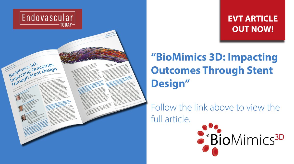 veryanmed1's tweet photo. Gary Ansel MD, John H. Rundback MD and Thomas Zeller MD share their experiences with BioMimics 3D and discuss how stent design impacts clinical outcomes in the September issue of @EVToday. Read the full article here:https://t.co/Ky44OccPr2
#EVToday #BioMimics3D #PAD #CLI https://t.co/BzNT1JGbVM