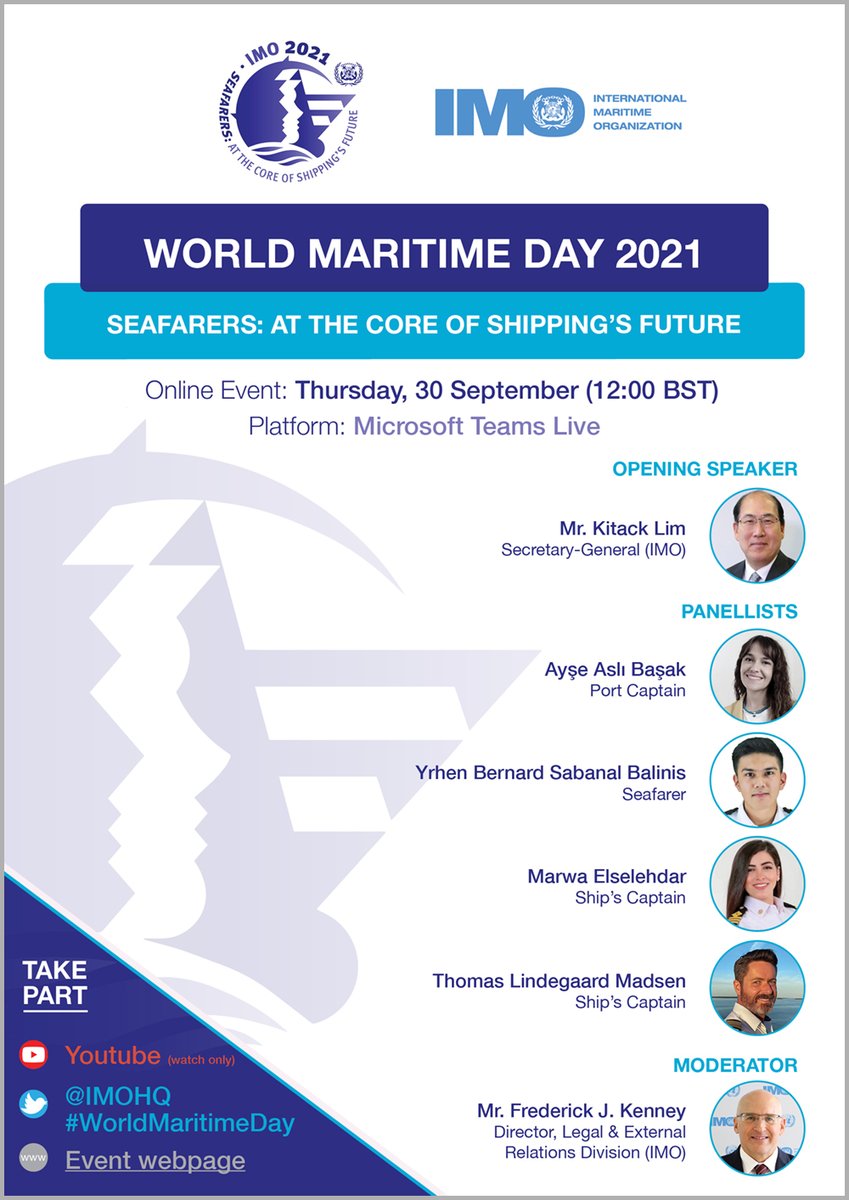 Join us online to mark the 2021 #WorldMaritimeDay  on Thursday, 30 September. A panel of seafarers will talk about issues like the crew change crisis; diversity, the environment; and safety. Access the webinar here: bit.ly/3odhNXe