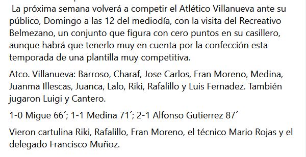 Ya teneis la cronica!!
Almodovar 2- Atco. Villanueva 1