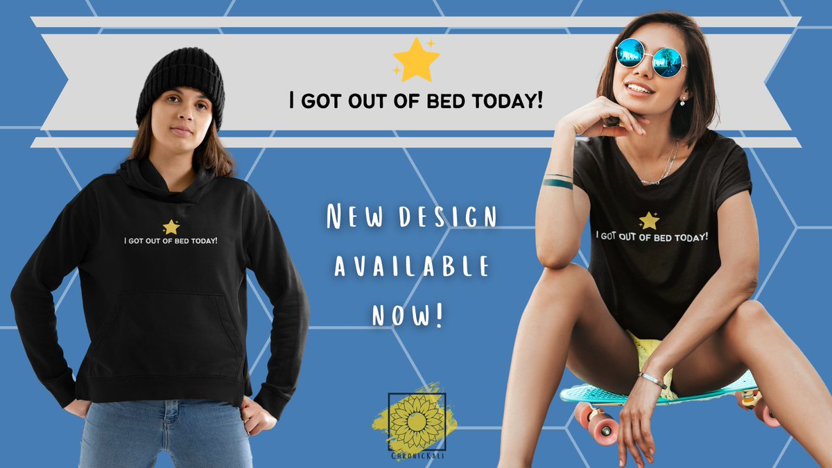 New design now available on Etsy and my website chronickali.co.uk !
Sometimes getting out of bed is the biggest achievement of the day and you deserve to be recognised, even if no one's watching ♥

#disabledfashion #smallbusinessuk #chronicallycute