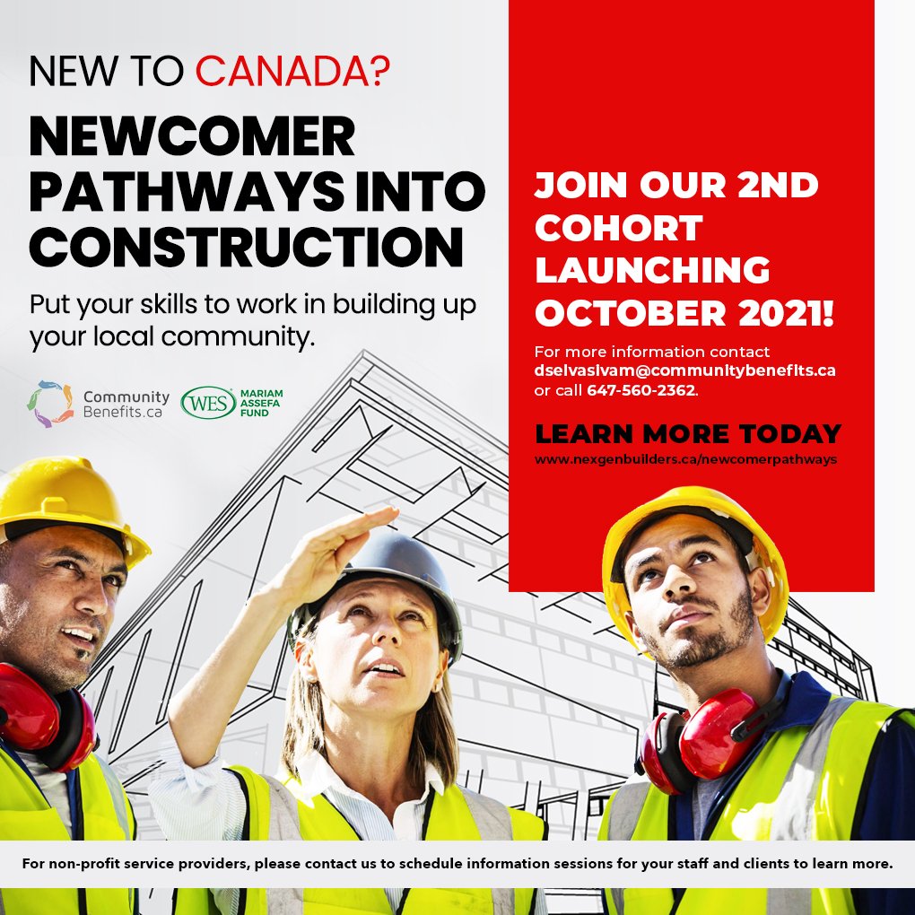 TCBN_TO's tweet photo. New to Canada on a work visa? Be job-ready in under a year. Newcomer Pathways into Construction helps immigrants and refugees gain the skills needed in #construstion to build up our communities. For more info click https://t.co/Xtyb16FwWc #nexgenbuilders #trades https://t.co/e6d9XImZiM