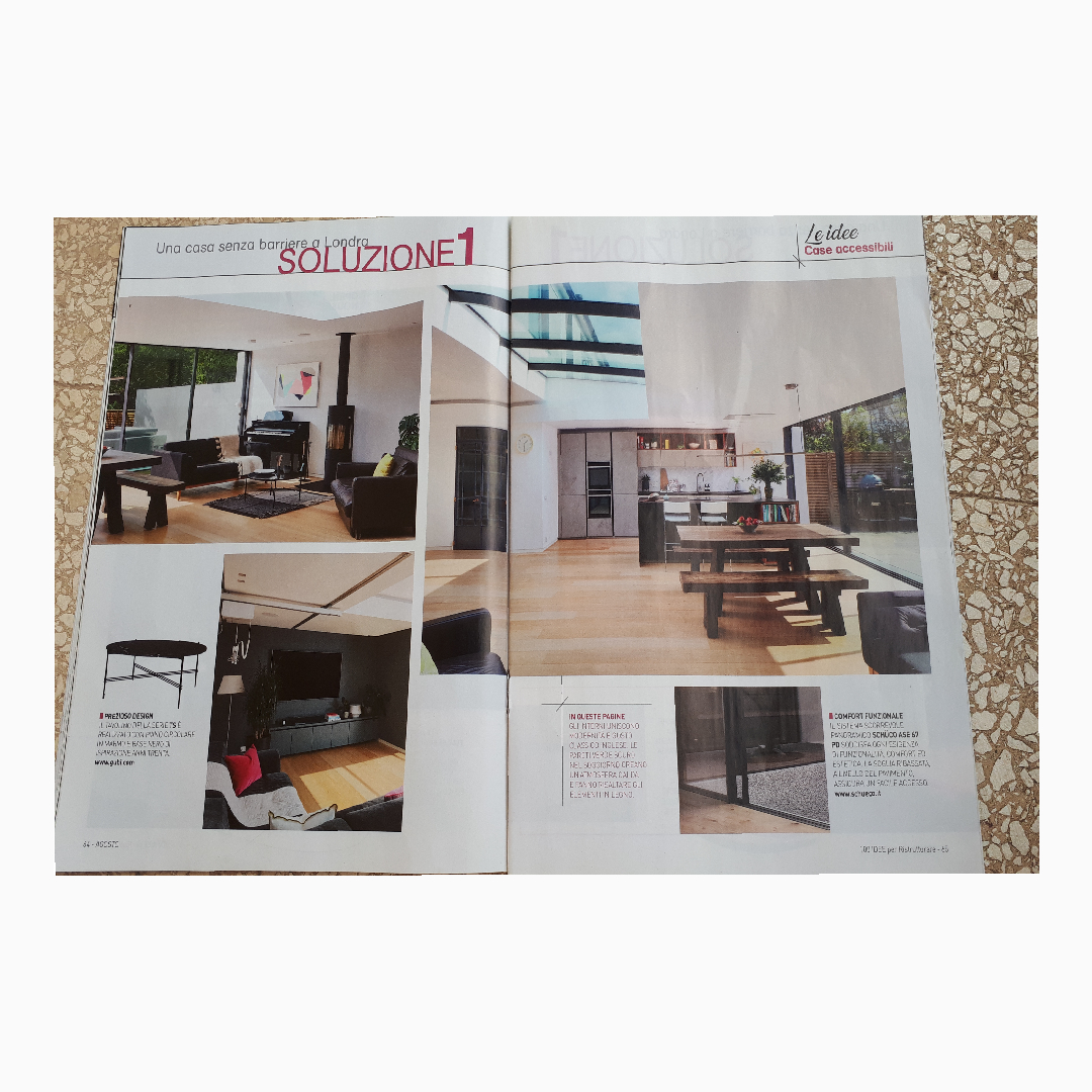 Great feature on our 'Open House' in August edition of Italian magazine #100ideeperristrutturare . Picked up a copy whilst in Rome last month..(just saying)
 
The project involved the rebuilding of a 1920's house around the long term care needs of the family’s youngest daughter.