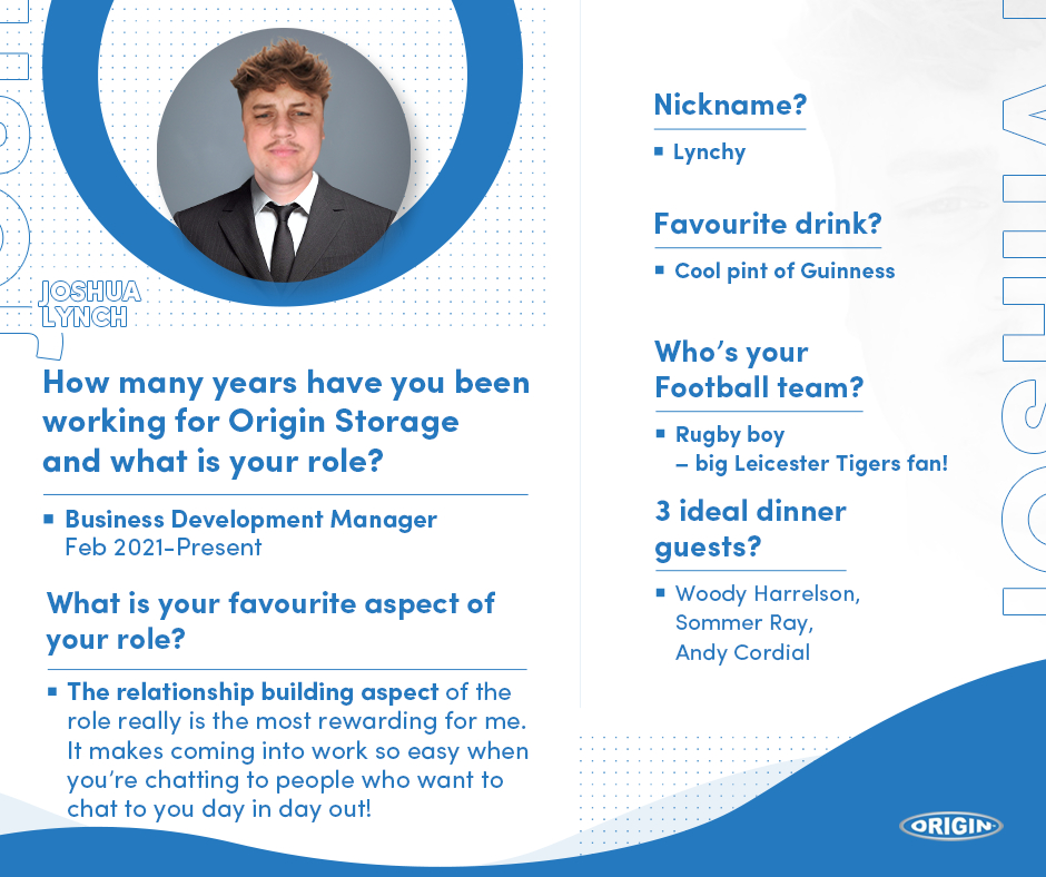 Origin_Storage's tweet photo. Meet the Origin Storage Team!

Say hi to Joshua Lynch. 👋

Joshua is Business Development Manager here at Origin Storage. Find out more about him below. 👇

#originstorage #meettheteam #businessdevelopment https://t.co/Oso6ytoAYF