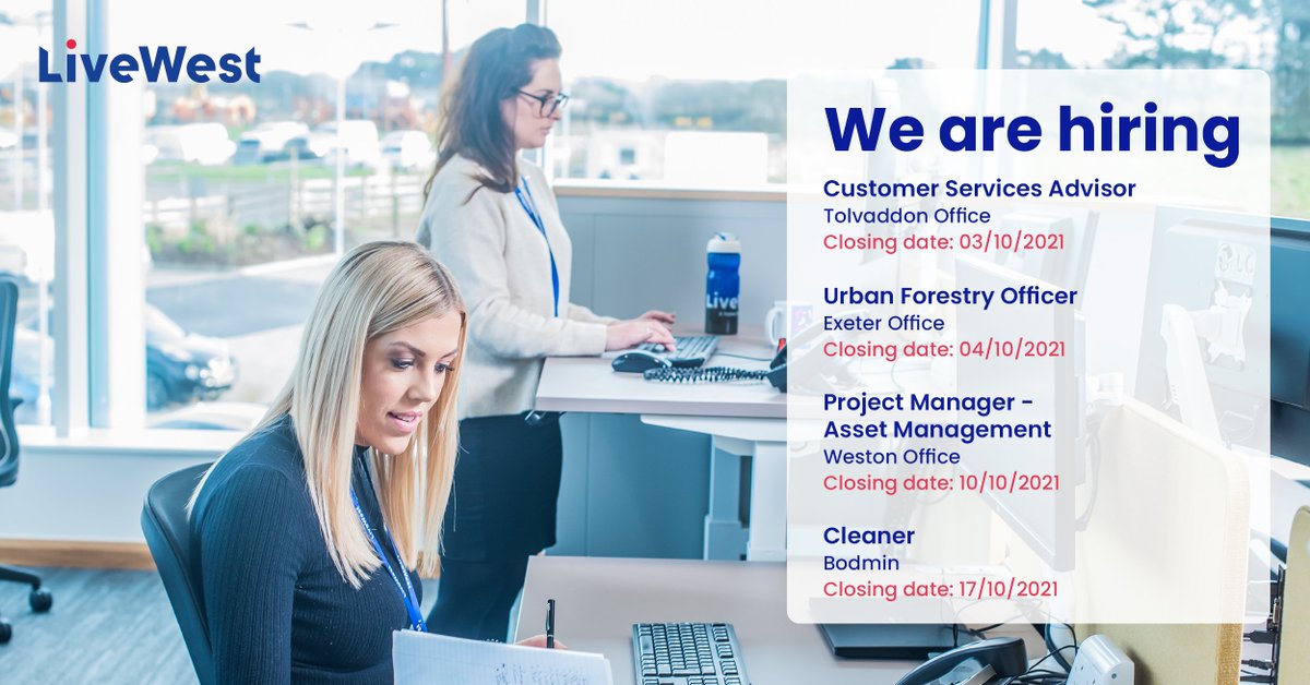 WeAreLiveWest's tweet photo. We are hiring!

View our latest vacancies here: 👉https://t.co/6msxLsg4Zz https://t.co/osF8DNIb5f