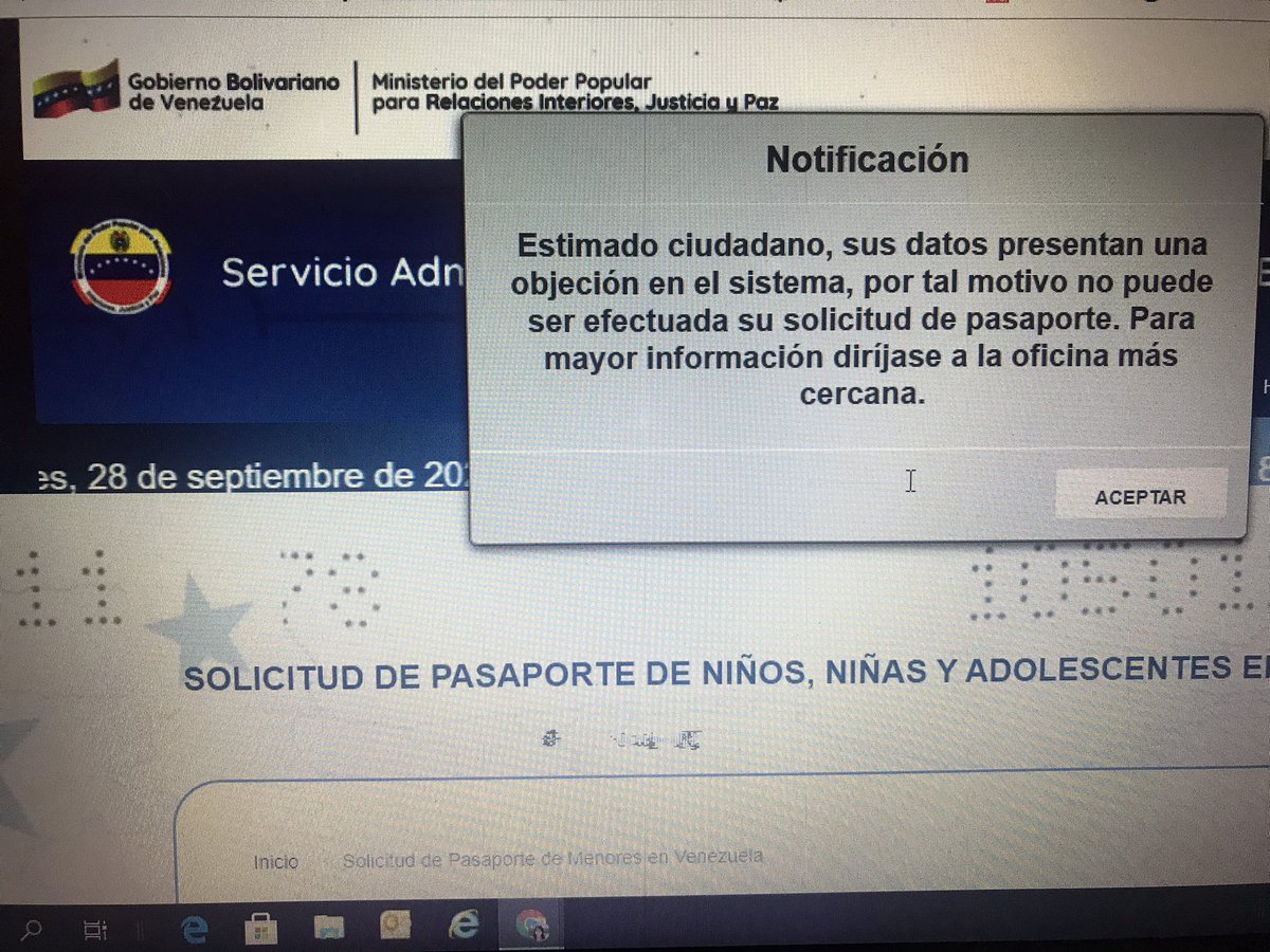 Aritariveroo's tweet photo. @AyudaSaime mi sobrina está cedulada desde hace mas de 1 mes y aún el sistema para pasaporte me sigue dando error, que puedo hacer? https://t.co/dpG7YJqkoS