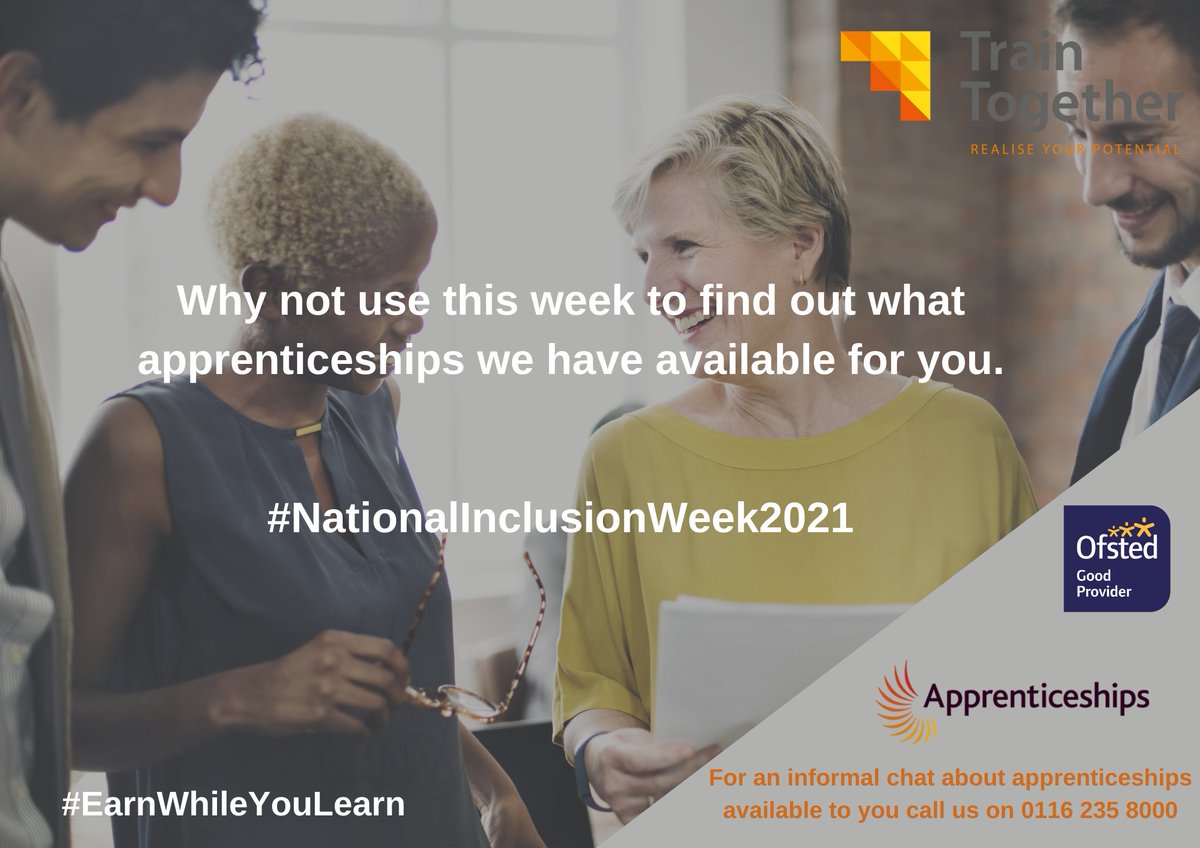 Yes it's #nationalinclusionweek2021!!

Have you thought about doing an #apprenticeship? Why not reach out to discuss what #apprenticeships we have available for you. We definitely can help you!

visit bit.ly/3m4udxR or call 0116 235 8000

#apprenticeshipswork