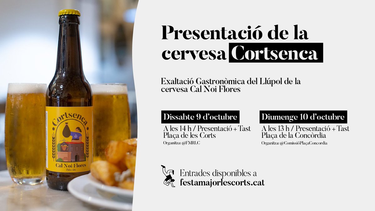 ⏱️ D'aquí poc anunciarem quan podreu gaudir de la cervesa #Cortsenca als comerços, als bars i a casa vostra.

🍻 Mentrestant apunteu-vos a la presentació + tast durant la Festa Major 2021! A la <a href="/fmrlc/">FM Reivindicativa de les Corts</a> i a <a href="/LaConcordiaLC/">CF Plaça Concòrdia</a>. Entrades a festamajorlescorts.cat

Bona #festapanarra!