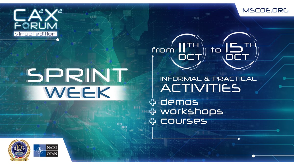 MSCOE_NATO's tweet photo. 11th-15th October, 5 days of demos,workshops and courses! Following CA2X2 Forum (4th-8th October), join M&amp;S Sprint Week https://t.co/AVJix3KWXH 
#NATO #WeAreNATO #WEAREACT @SM_Difesa @NATO_ACT @EpicGamesTR @UnrealEngine @antycipsim @CalianGroup @Leonardo_IT @Fabaris_ @pitchtechie https://t.co/cee2Hq3zr5
