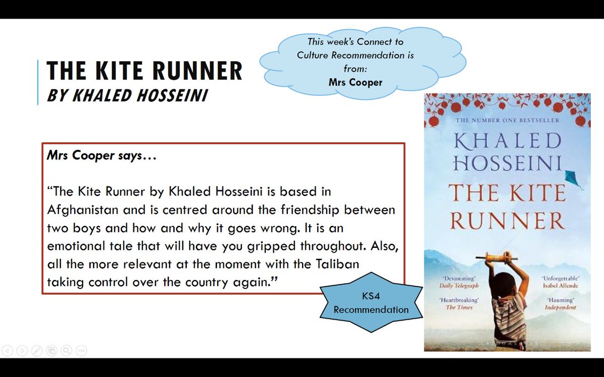 holycrosschorl's tweet photo. This week our book recommendation is from Mrs Cooper:'The Kite Runner' by Khaled Hosseini. 
We recommend this book for KS4 pupils due to its serious &amp; emotional content. It's a touching tale which is all the more relevant with the current conflict in Afghanistan #ConnecttoCulture https://t.co/Vj4j8S7UbK