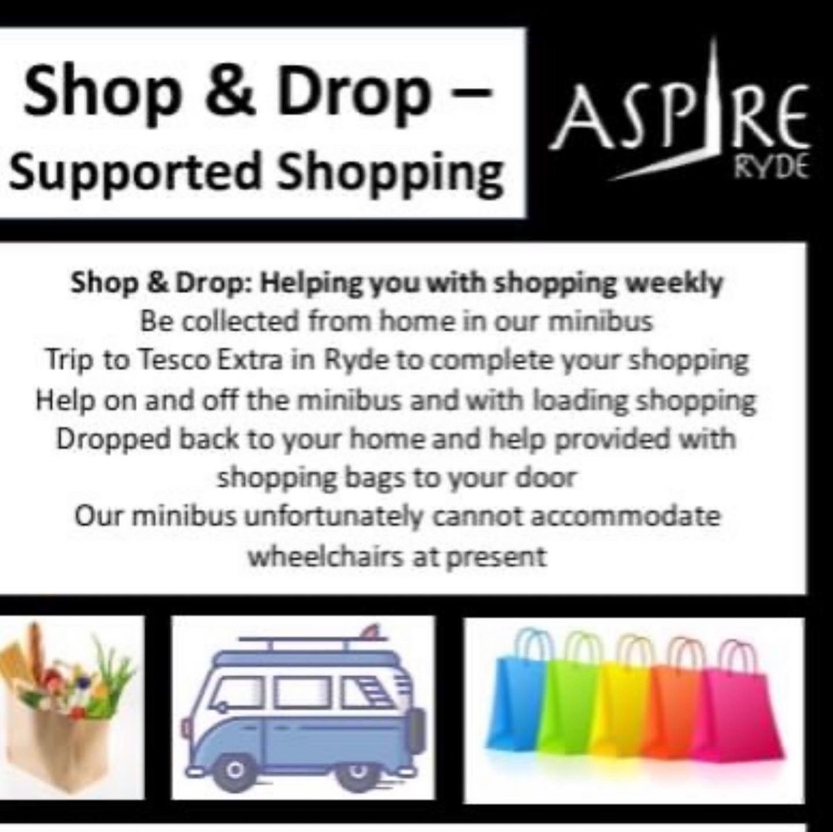 We are launching our new Shop &amp; Drop - assisted shopping on 12th October. If you know anyone who is able to complete their shopping themselves with help, but may be struggling with transport and getting out of the house after the pandemic, please inform them of this group only £2