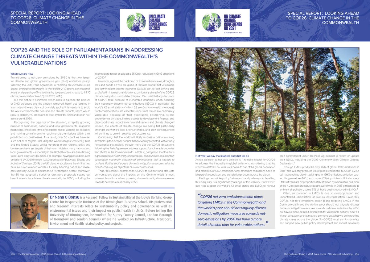 The role of Parliamentarians in addressing climate change threats within the #Commonwealth's most vulnerable nations is examined by sustainability expert, Dr Nana O Bonsu in the latest issue of The Parliamentarian

⬇️
issuu.com/theparliamenta…