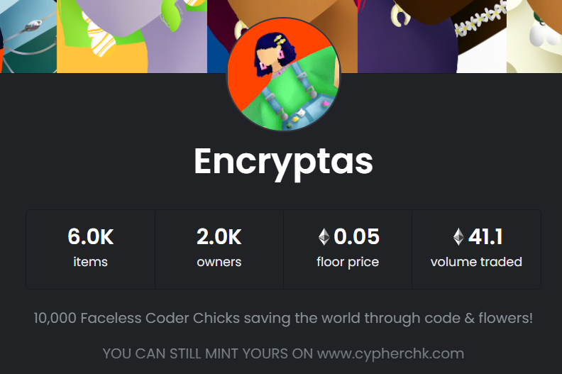 cypherchk's tweet photo. #ENCRYPTAS just broke 6K mints &amp; 2K unique owners 💜🌺🙌

Are you in the fam yet ? 👇
https://t.co/4dNIp64cqB

WGMI ?! 🙌😊✨

#NFTs #NFTCommunity https://t.co/dzqGKUF12h
