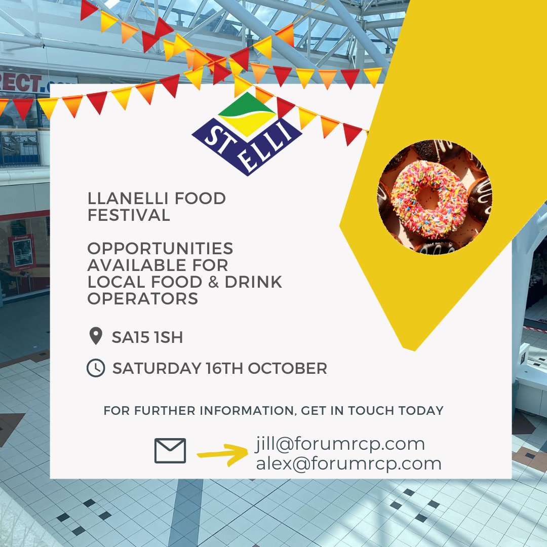 Oppertunities for local food and dink operators in <a href="/StElliCentre/">St Elli Centre</a> 16th October Llanelli Food and Drink Festival <a href="/Ymlaen_Llanelli/">Ymlaen Llanelli</a>  #LoveLlanelli #Llanelli #LlanelliTown #shoplocal
