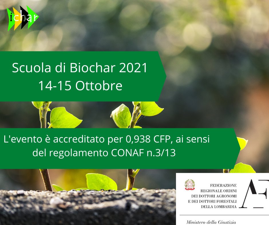 Biochar Lab CNR (@biochar_lab) on Twitter photo La partecipazione all'evento permette di ottenere #crediti formativi professionali per gli Agronomi e i Dottori Forestali riconosciuti dal #CONAF
Link iscrizione evento: lnkd.in/dEqaUrNB
Per maggiori info: sf.fall@ichar.org segreteria@ichar.org
#ichar #biochar #agricoltura La partecipazione all'evento permette di ottenere #crediti formativi professionali per gli Agronomi e i Dottori Forestali riconosciuti dal #CONAF
Link iscrizione evento: lnkd.in/dEqaUrNB
Per maggiori info: sf.fall@ichar.org segreteria@ichar.org
#ichar #biochar #agricoltura