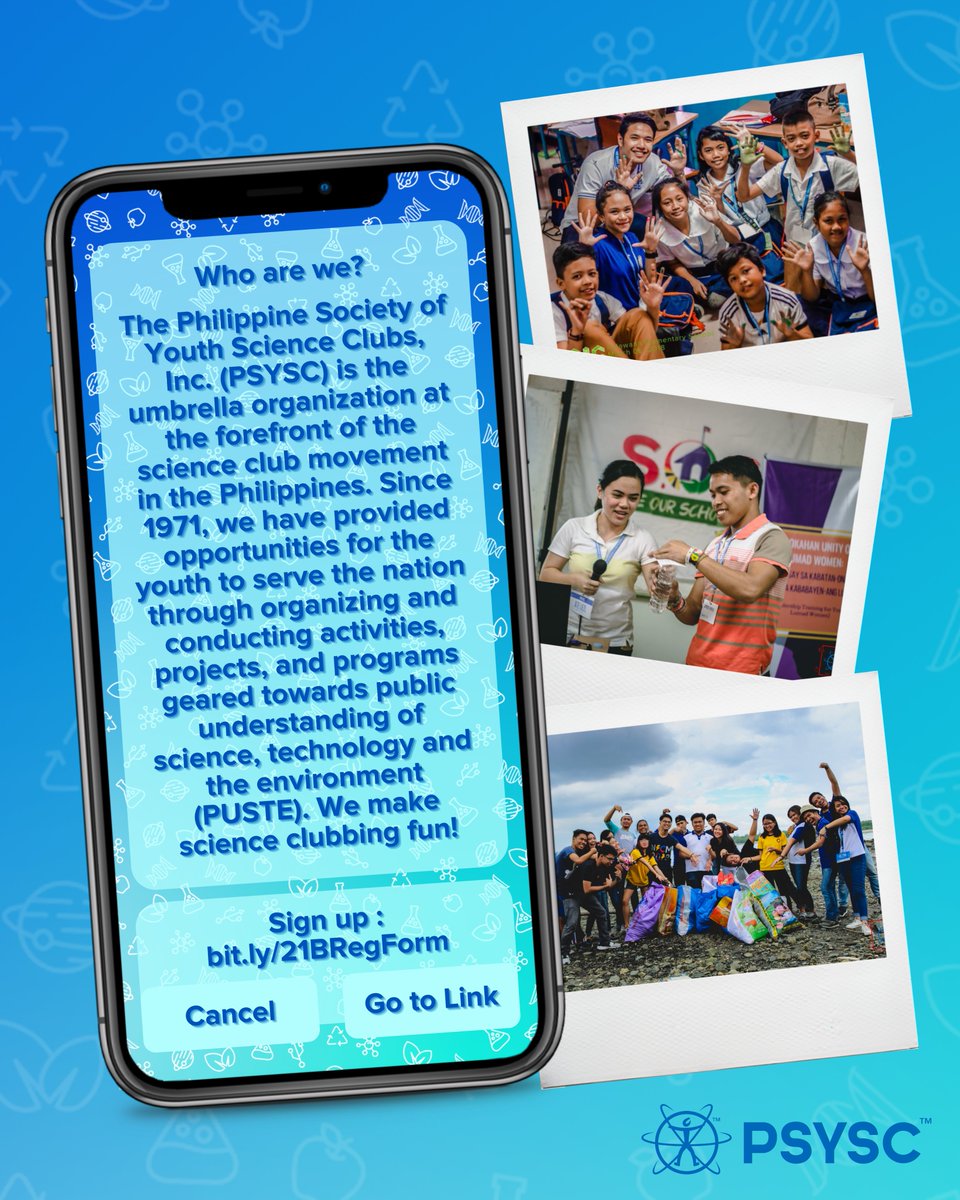 psysc_inc's tweet photo. SERVING THE YOUTH, SERVING THE NATION.
Through exceptional service and undying volunteerism, PSYSC has kept the desire of Public Understanding of Science, Technology, and the Environment (PUSTE) burning for five decades now.
Sign up at: https://t.co/PnHdkohhE6
#JoinPSYSC https://t.co/unhwdkuFkN