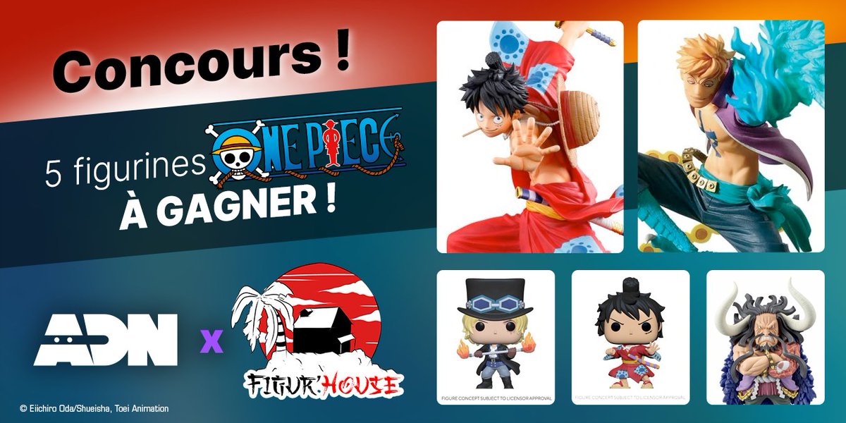 ADNanime's tweet image. 🎁#Concours
Bon comme ça ne suffisait pas de mettre tout One Piece sur ADN, on a décidé de s’arranger avec @FigurHouse pour vous faire gagner 5 figurines de la série !

🏆Pour participer :
RT ce post + Follow @ADNanime @FigurHouse 

TAS le 1/10 !