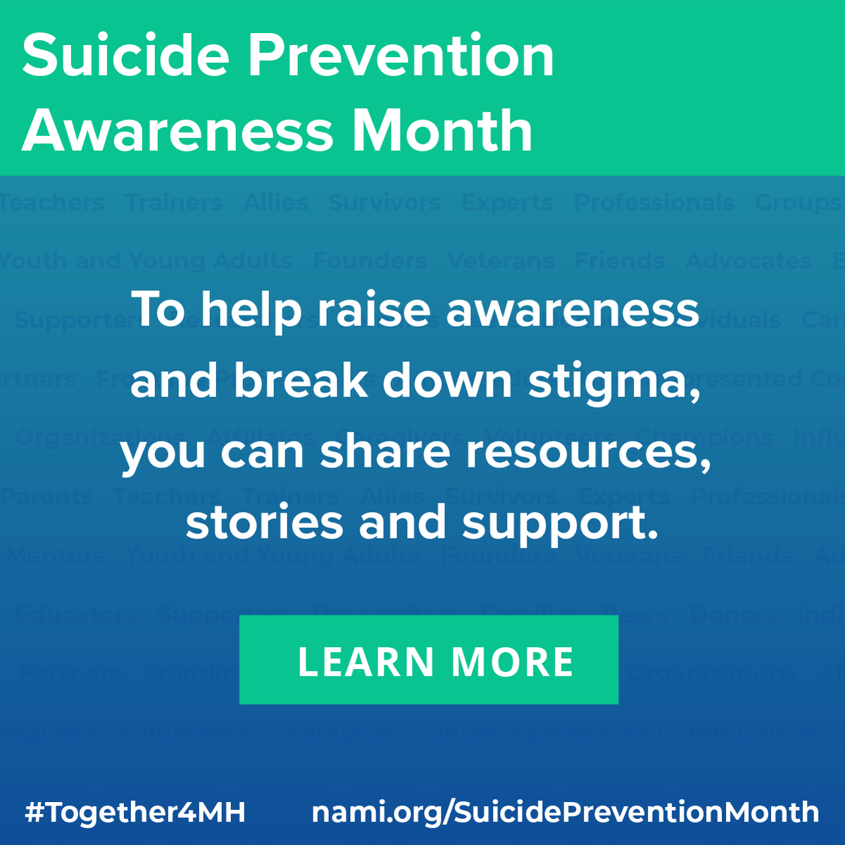 NCHCNH's tweet photo. We can all help raise awareness and break down stigma for suicide prevention! https://t.co/9sCOnBh1Uc