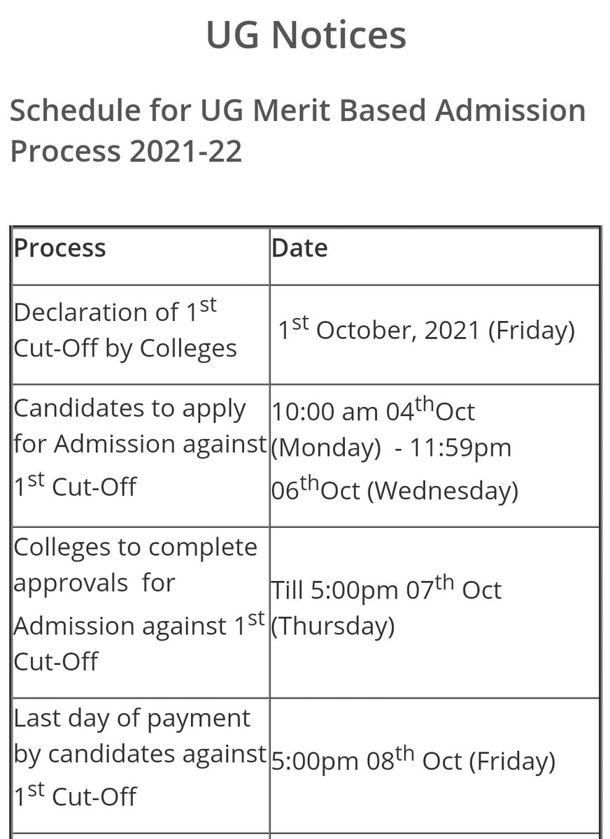 Delhiuniversit's tweet photo. Schedule for UG Merit Based Admission Process 2021-22
#DelhiUniversity #DUAdmission2021 https://t.co/QldRnf1QQT