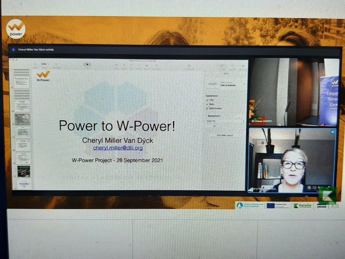 Cheryl Miller van Dyck joins #wpower final seminar from Washington DC - 27 hours from Joensuu. Digitality connects people and woman entrepreneurs! <a href="/Karelia_amk/">Karelia-amk</a> <a href="/NPA2014_2020/">Interreg NPA</a>